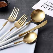 Dinner Knife Forks Soup Spoon Dinnerware Tableware Thyme And Table Kni Gold Cutlery Set Dinnerware Tableware Christmas Dinnerware Sets