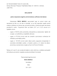 Nu sunt soț / rudă sau afin până la gradul iv inclusiv cu persoane care fac parte din consiliul de administrație/organele de conducere sau de supervizare ale beneficiarului. Declaratie Conflict De Interese