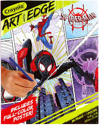 You have a board which is sketched the spiderman. Amazon Com Crayola Spiderverse Coloring Book Pages 1 Full Color Spiderman Poster 28 Pages Gifts For Teens Adults Toys Games