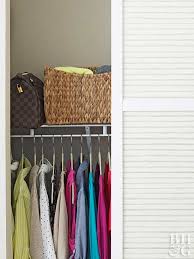 If your closet is small, pull out season items off the hanging rack and store them in a guest room closet or in under bed storage boxes. Small Closet Organization Better Homes Gardens
