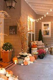 Neutral Fall Porch Decor With Pumpkins And Cornstalks In 2020 Fall Decorations Porch Fall Outdoor Decor Porch Decorating