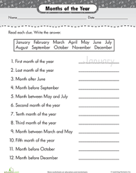 Months Of The Year Worksheet Education Com Time Worksheets 1st Grade Worksheets Months In A Year