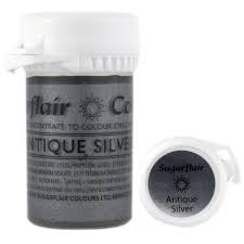 Sugarflair Satin Range Antique Silver 25g Concentrated Edible Gel Food Colour Paste Perfect For Cake Decoration