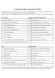 Construction site inspection checklist for safety representatives this checklist can be used as a guide this weekly safety inspection checklist template is free to use and completely customisable for your company. 50 Sample Safety Checklists In Pdf Ms Word