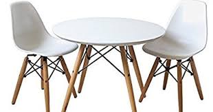Buschman Set Of Table And 2 White Kids Eames Style Retro Modern Dining Room Mid Century Shell Round Table And Chairs Table And Chair Sets Kids Table And Chairs