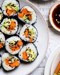 Miso Sweet Potato And Avocado Sushi Roll Sweet Potato Rolls Sweet Potato Sushi Roll Sushi Roll Recipes