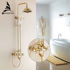 Free Shipping Wholesale And Retail Promotion Luxury Gold Brass Shower Faucet Rain Shower Head Tub Faucet Hand S Shower Faucet Shower Heads Shower Faucet Sets