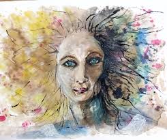 So this was coming along nicely, watercolour vintage sewing machine until I  smudged my hand