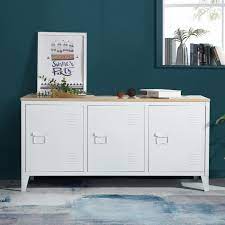 Livraison rapide et économies garanties. Furnish1 Enfilade Metal Avec Plateau En Bois Armoire Commode Meuble Bas Rangement 3 Portes Poignee Etageres Blanc Cdiscount Maison