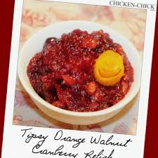 Fresh cranberries ground up with apples and orange. Tipsy Orange Walnut Cranberry Relish Recipe