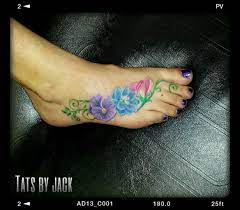Birth Flower Foot Tattoo Violet February Delphinium July And Sweet Pea April By Jack At Skin It T Birth Flower Tattoos Foot Tattoos Flower Foot Tattoo