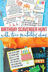 Free Printable Birthday Scavenger Hunt Clues A Super Fun Birthday Scavenger Hunt Free Printable Play Party Plan Scavenger Hunt Birthday Birthday Fun Kids Party Games