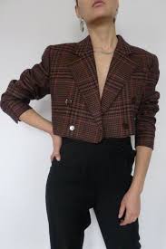 Black And White Plaid Cropped Blazer Escada Cropped Blazer In 2020 Chic Outfits Blazer Fashion Cropped Blazer