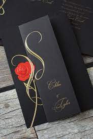 Guests Will Find Themselves Absolutely Spellbound By These Gorgeous Wedding Invitations The Invitation Folds And Tucks Beneath The E Black Wedding Invitations Red Wedding Invitations Red Rose Wedding