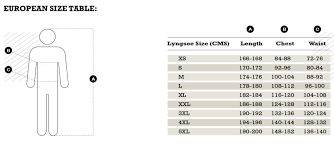 Lyngsoe Rain Jacket Trousers Size Chart Power And Cables