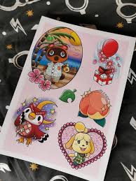 Animal Crossing A4 Heavyweight Matte Tattoo Flash Art Print Tom Nook Isabelle Celeste In 2021 Animal Crossing Fan Art Flash Art Tattoo Flash Art