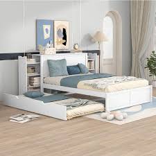 White Wood Frame Full Size Platform Bed