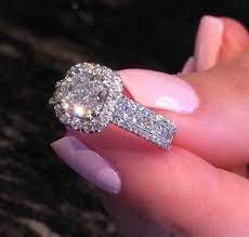 14k White Gold Cushion D Vvs1 Diamond Engagement Ring Clear Ladies Wedding Band Wedding Rings Engagement Pretty Rings Dream Wedding Ring