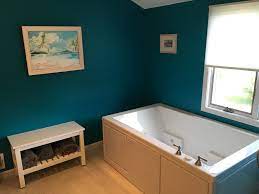 This bathroom got a complete makeover with a new bathroom vanity that was painted in a peacock teal color. Dark Teal Bathroom Ideas Houzz