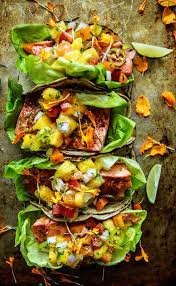 Anytime i visit a mexican restaurant or food truck, i am a sucker for fish a nice piece of white fish like cod, halibut, or mahi mahi always hits the spot when wedged between a warm corn tortilla, salsa, and avocado. Chili Lime Salmon Tacos With Mango Salsa Heather Christo