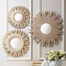 Set Of 3 Sunburst Pickled Mirrors Design By Tozai Wall Mirrors Set Modern Mirror Wall Round Wall Mirror
