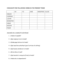 Present Tense Quiz Learning Spanish Present Tense Verbs Tenses