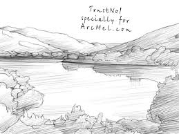 Instead, draw out the overall shape of an object, then add details to small sections to give the viewer the suggestion of texture and movement. How To Draw A Lake Step By Step Landscape Drawings Landscape Sketch Water Drawing