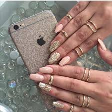 Peach Gold Coffin Nails Nail Nailart Nagel Inspiration Goldene Nagel Susse Nagel