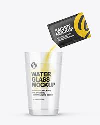 Sachet With Powder Water Glass Mockup In Packaging Mockups On Yellow Images Object Mockups