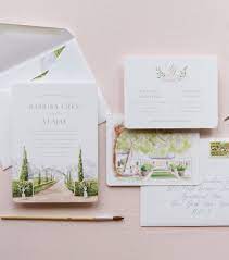 Watercolor Venue Portrait Of South African Vineyard Custom Wedding Invitation Kin Painted Wedding Invitation Wedding Invitations Vineyard Wedding Invitations