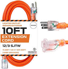 Always use copper conductors for these 20a 3 wire copper cable will handle the load, but the problem is you cannot deliver the voltage that is. 10 Ft Orange Extension Cord 12 3 Sjtw Heavy Duty Lighted Outdoor Extension Cable With 3 Prong Grounded Plug For Safety Great For Garden Major Appliances Amazon Com