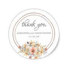 Autumn Coral And Yellow Floral Wedding Thank You Classic Round Sticker Thank You Gifts Ideas Diy Wedding Stickers Diy Spring Weddings Wedding Stickers Labels