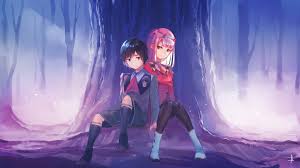 Install my zero two new tab themes and enjoy varied hd wallpapers of zero two, everytime you open a new tab. Darling In The Franxx Zero Two Hiro Sitting In Front Of Tree With Shallow Background Of Trees Hd Anime Wallpapers Hd Wallpapers Id 42377