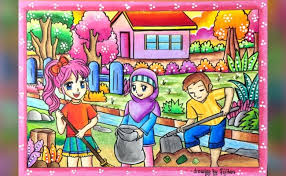 148 gambar ilustrasi lingkungan yang mudah gambarilus. Cara Menggambar Tema Menjaga Kebersihan Lingkungan Dengan Cute766