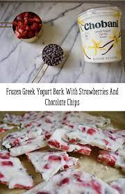 Frozen Greek Yogurt Bark With Strawberries And Chocolate Chips Recipe Frozen Greek Yogurt Yogurt Bark Recipe Chocolate Yogurt