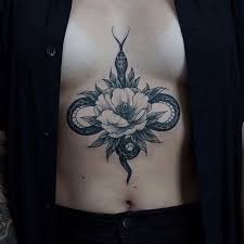 Sternum Piece Flower Snake Bigtattoo Tattoos Snake Tattoo Design Tattoos Stomach Tattoos