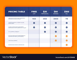 comparison table price chart template business