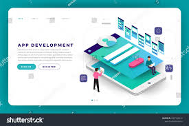 Mock Up Design Website Flat Design Concept App Development With Developer Coding And Working Together Vector Ill Website Design Business Design Concept Design