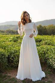 Chiffon Wedding Dress Anasteisha Long Sleeves Simple Wedding Dress With Open Back Brautkleid Hochzeitskleid Braut