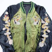 Japanese Roaring Tiger Tora Okinawa Dragon Ryu Tattoo Zen Souvenir Sukajan Jacket Sukajan Jacket Jackets Bomber Jacket