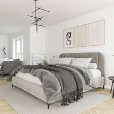 Westerly wows in contemporary bedrooms. Dhp Callie Upholstered Bed King Size Frame Light Gray Velvet Walmart Com Walmart Com
