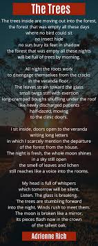 The Trees Poem By Adrienne Rich Tree Poem Quotes Deep Poems