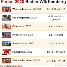 Darüber hinaus geben wir ihnen zusätzlich jährliche kalender für das jahr 2020 und. Ferien Baden Wurttemberg 2020 Ubersicht Der Ferientermine