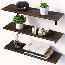 May 06, 2021 · to make floating shelves, start by cutting a piece of wood into three pieces, so that the first piece is as long as your shelf panel, which is the flat piece of wood that forms the bottom of the shelf, and the other 2 pieces are the same width as the shelf. Amazon Com Bamfox Floating Shelves Wall Shelf Set Of 3 Wall Mounted Floating Shelf With Large Storage For Bedroom Bathroom Living Room Kitchen Office Kitchen Dining
