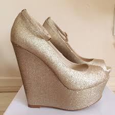 Otbt women's size 7.5 closed toe wedge shoes brown & gold. Steve Madden Shoes Steve Madden Gold Glitter Peep Toe Wedges Poshmark