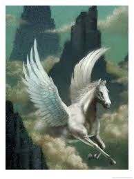 Pegasus Flying Through Clouds Art Print Art Com Mythical Creatures Winged Horse Mythological Creatures