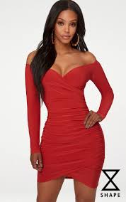 Pin By Molly Ure On Coisas Aleatorias Red Bodycon Dress Bardot Bodycon Dress Tight Dresses