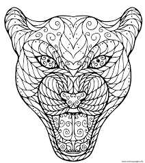Easy black panther movie coloring. Zen Tangle Head Of Leopard For Adult Coloring Pages Printable