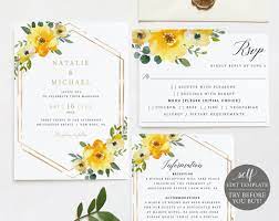 Wedding Invitation Template Set Yellow Floral Editable Etsy Wedding Invitation Templates Inexpensive Wedding Invitations Wedding Invitations