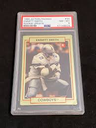 1990 action packed football cards. Lot Psa 8 Nm Mt 1990 Action Packed Rookie Update Emmitt Smith 34 Football Card Hof Dallas Cowboys